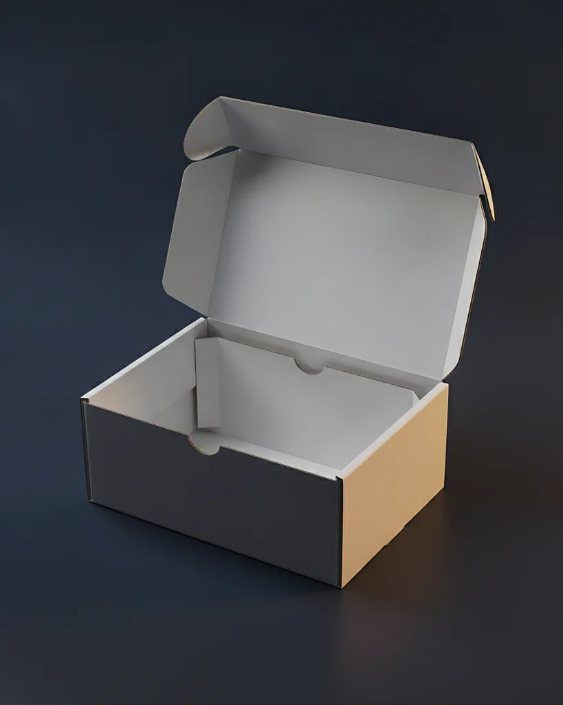 Custom apparel mailer box, close-up of the edge, surface texture and finish