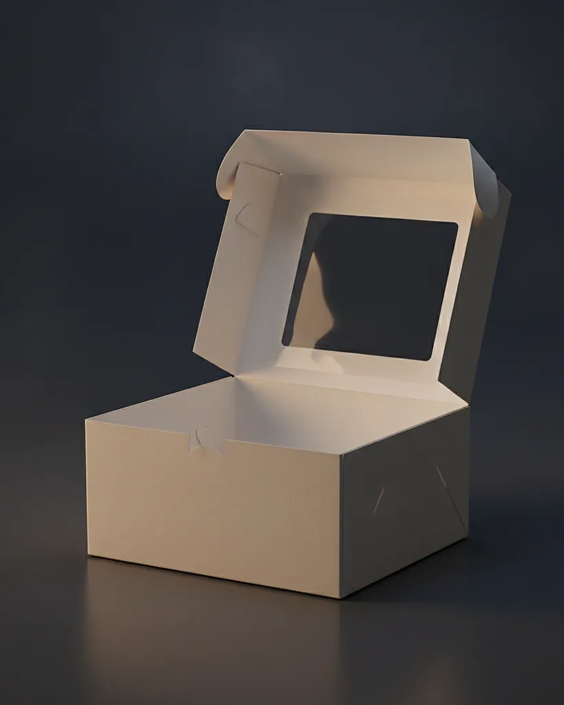 Custom bakery box with window, close-up of the edge, surface texture and finish