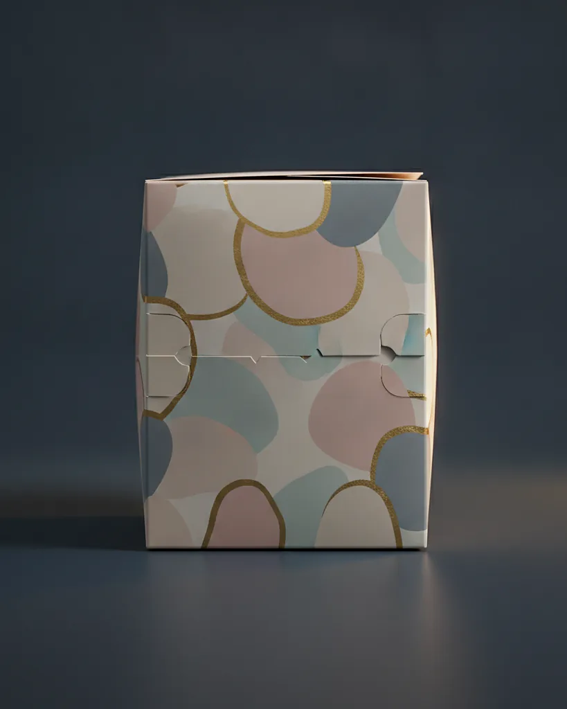 Custom cake pop box, 18pt SBS, punched stand-up insert, on a dark navy studio backdrop