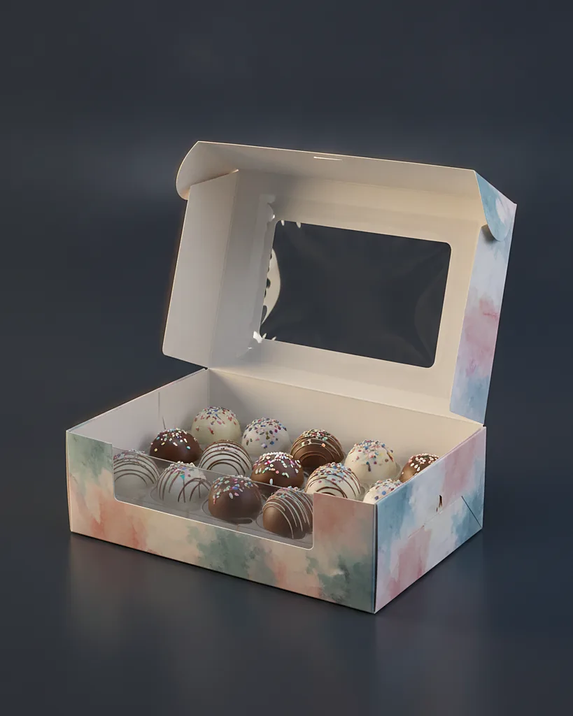 Custom cake pop box, close-up of the edge, surface texture and finish