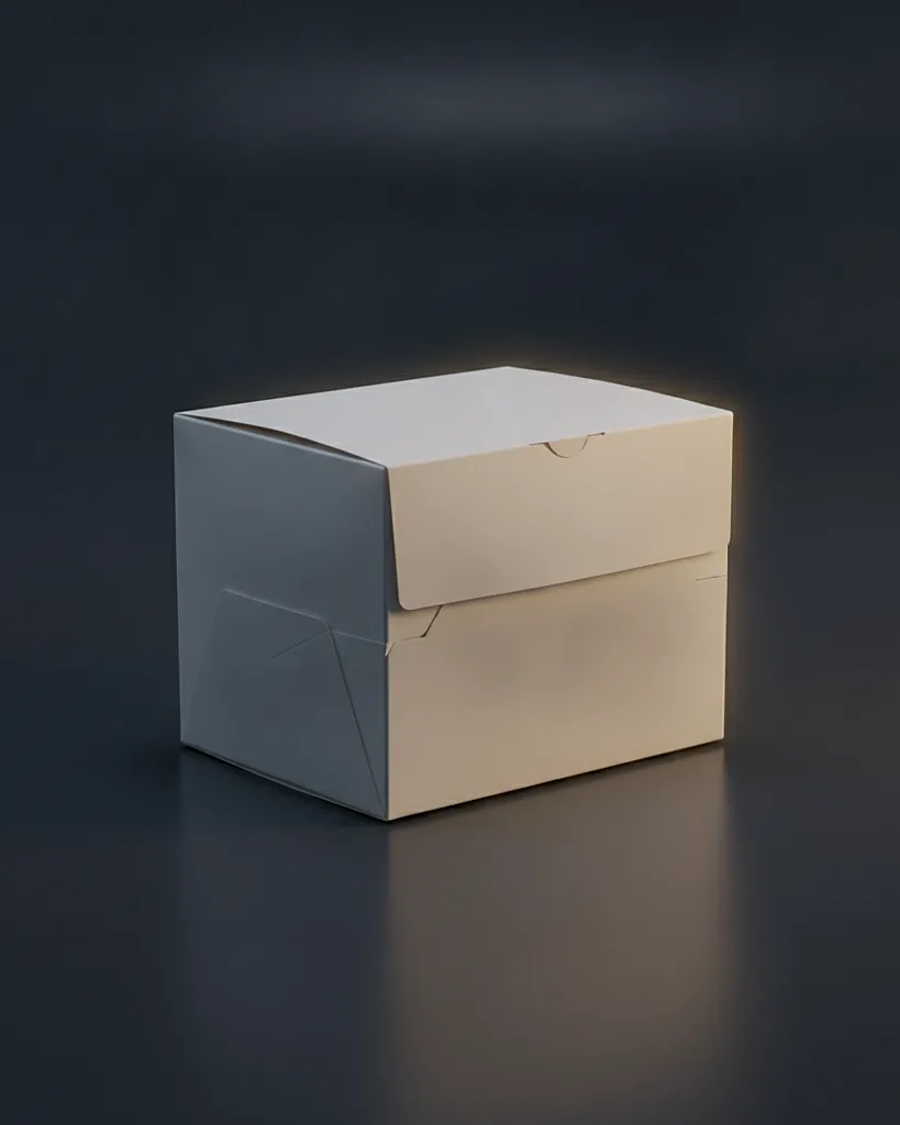 Custom cake slice box, food-grade SBS, window optional, on a dark navy studio backdrop
