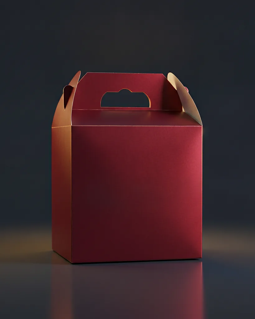 Custom candy apple box, food-grade SBS, tall window box, on a dark navy studio backdrop