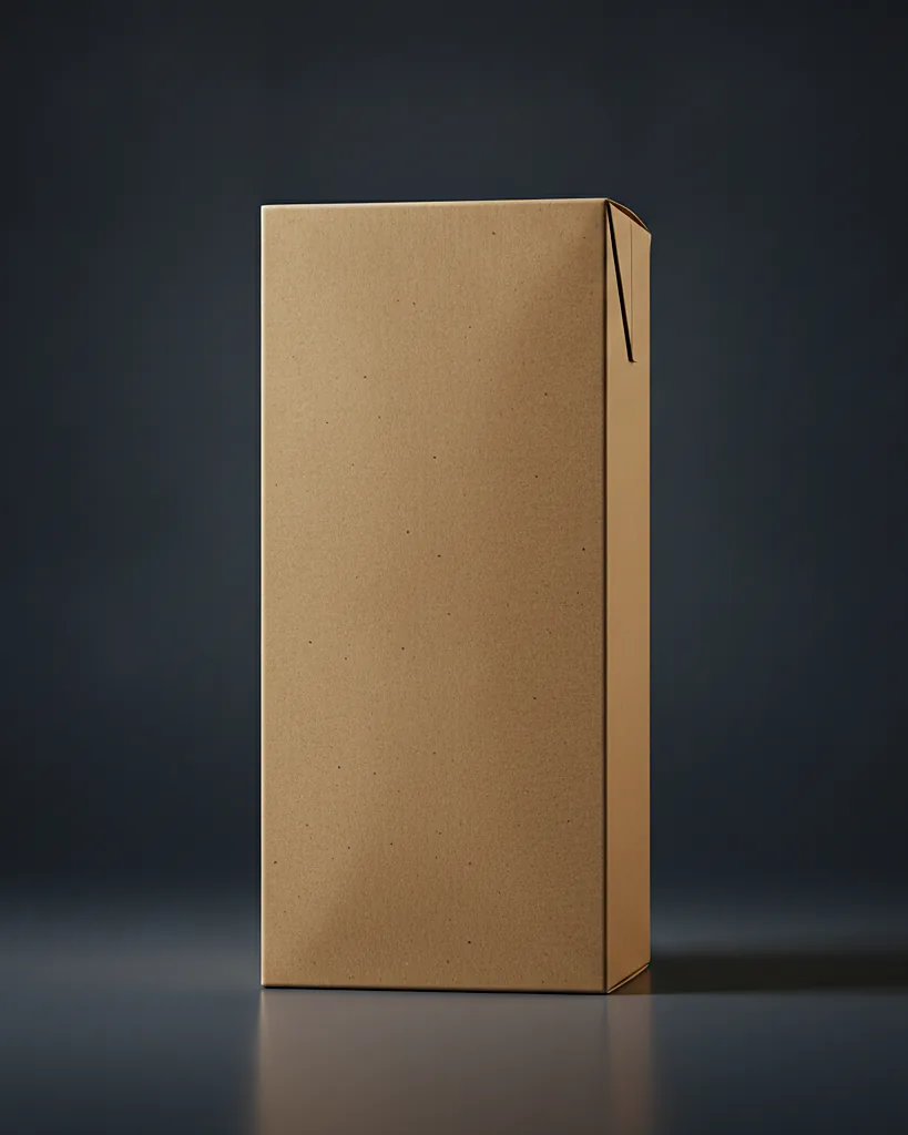 Custom coffee carton, 20pt kraft, on a dark navy studio backdrop