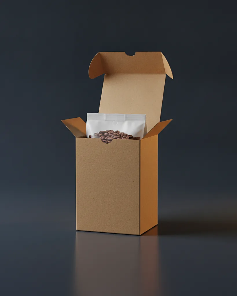 Custom coffee carton, close-up of the edge, surface texture and finish