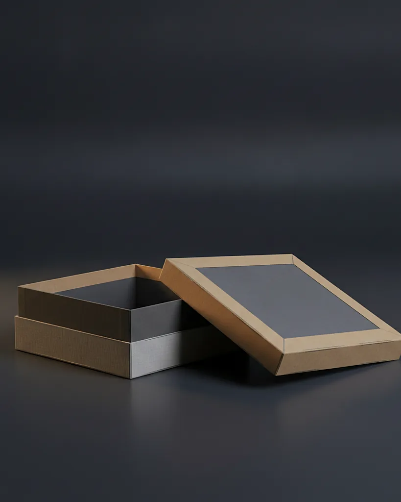 Custom collapsible rigid box, 1200 gsm, ships flat, on a dark navy studio backdrop