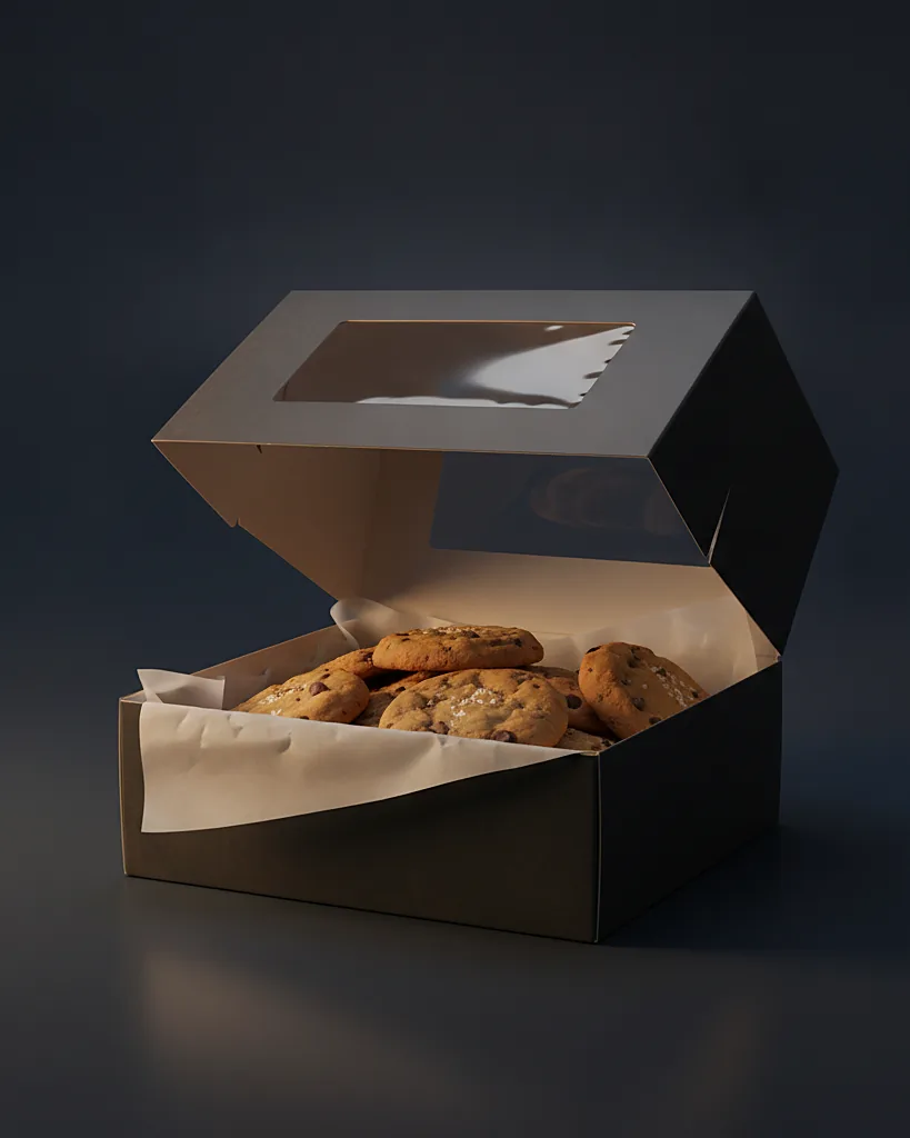 Custom cookie box, close-up of the edge, surface texture and finish