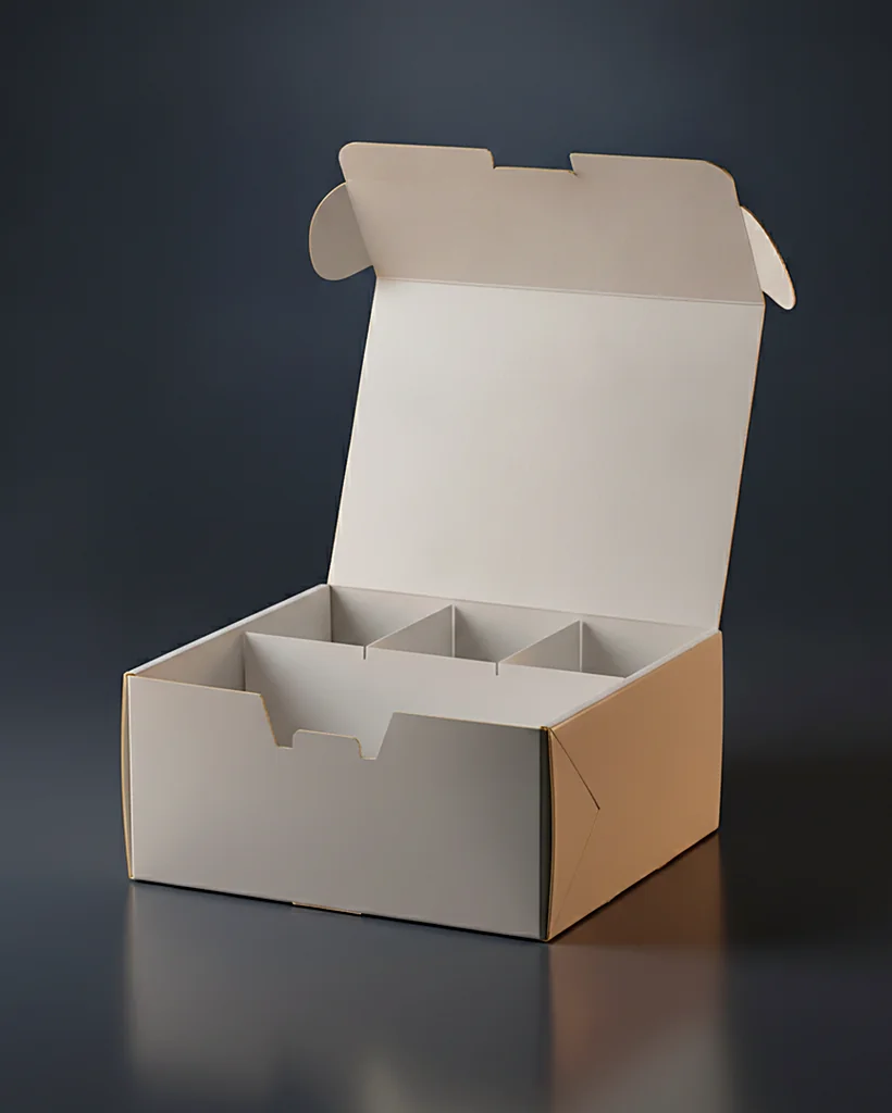 Custom counter display carton, 24pt SBS with header, on a dark navy studio backdrop