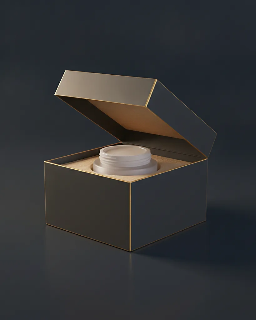 Custom cream jar box, close-up of the edge, surface texture and finish