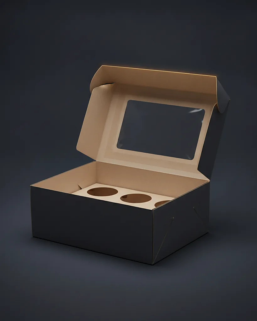 Custom cupcake box with insert, close-up of the edge, surface texture and finish