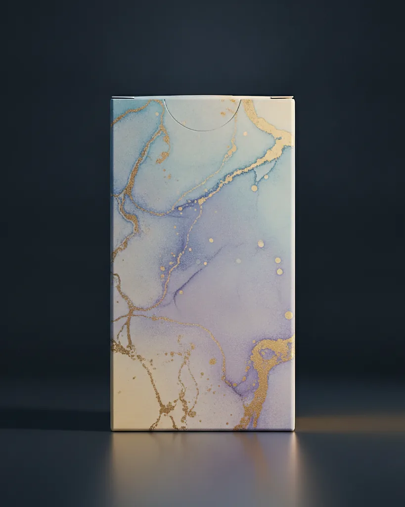 Custom bath bomb box, 18pt SBS, window optional, on a dark navy studio backdrop