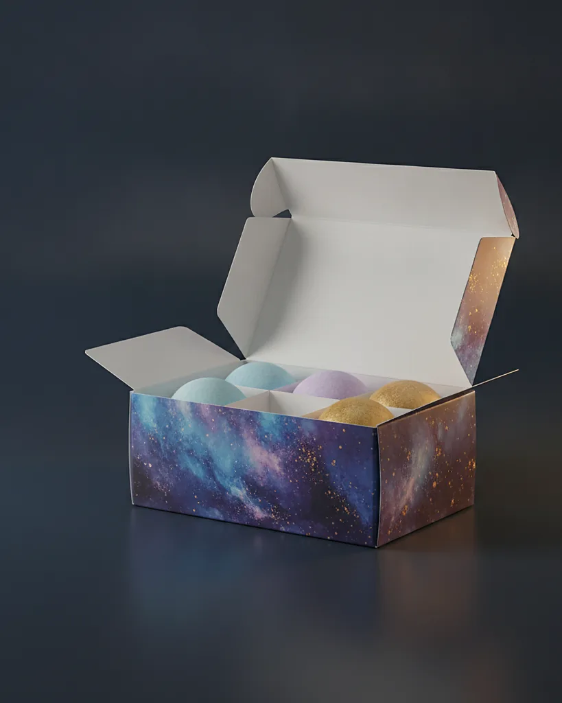 Custom bath bomb box, close-up of the edge, surface texture and finish
