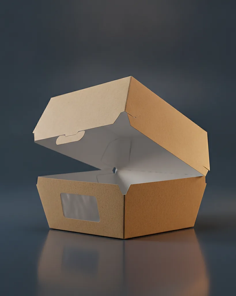 Custom burger box, close-up of the edge, surface texture and finish