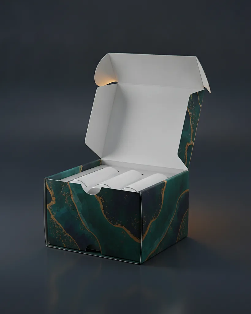 Custom CBD box, close-up of the edge, surface texture and finish