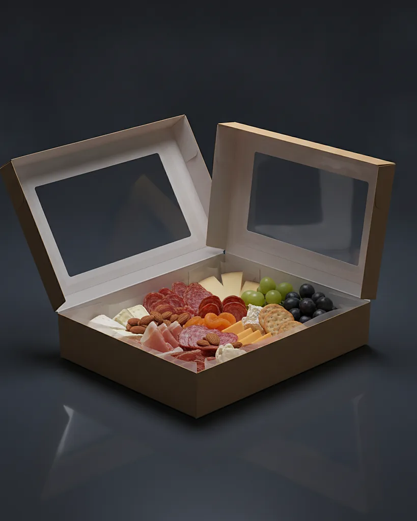 Custom charcuterie box, close-up of the edge, surface texture and finish