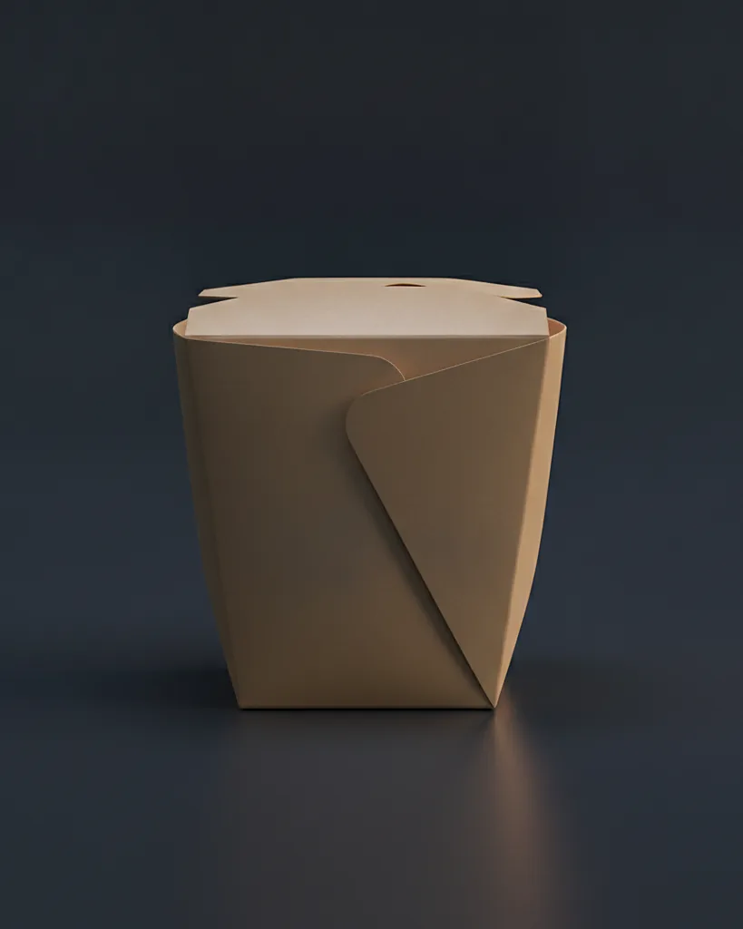 Custom Chinese takeout pail, leakproof SBS, wire handle, on a dark navy studio backdrop