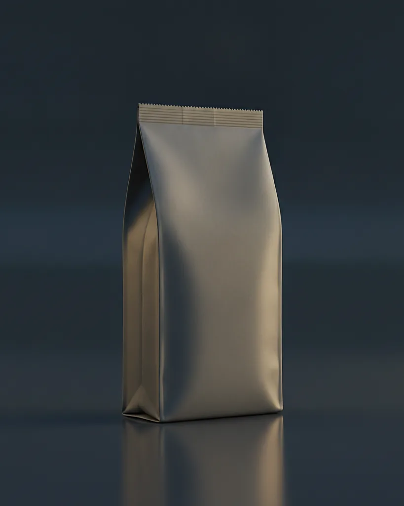 Custom cookie bag, matte laminate, heat-seal close, on a dark navy studio backdrop