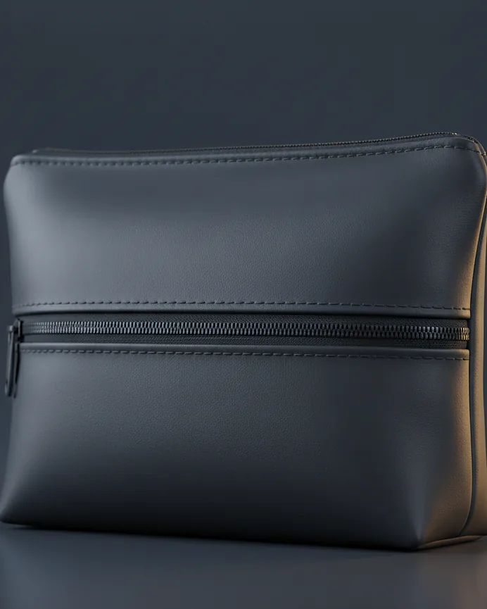 Custom cosmetic pouch, close-up of the edge, surface texture and finish