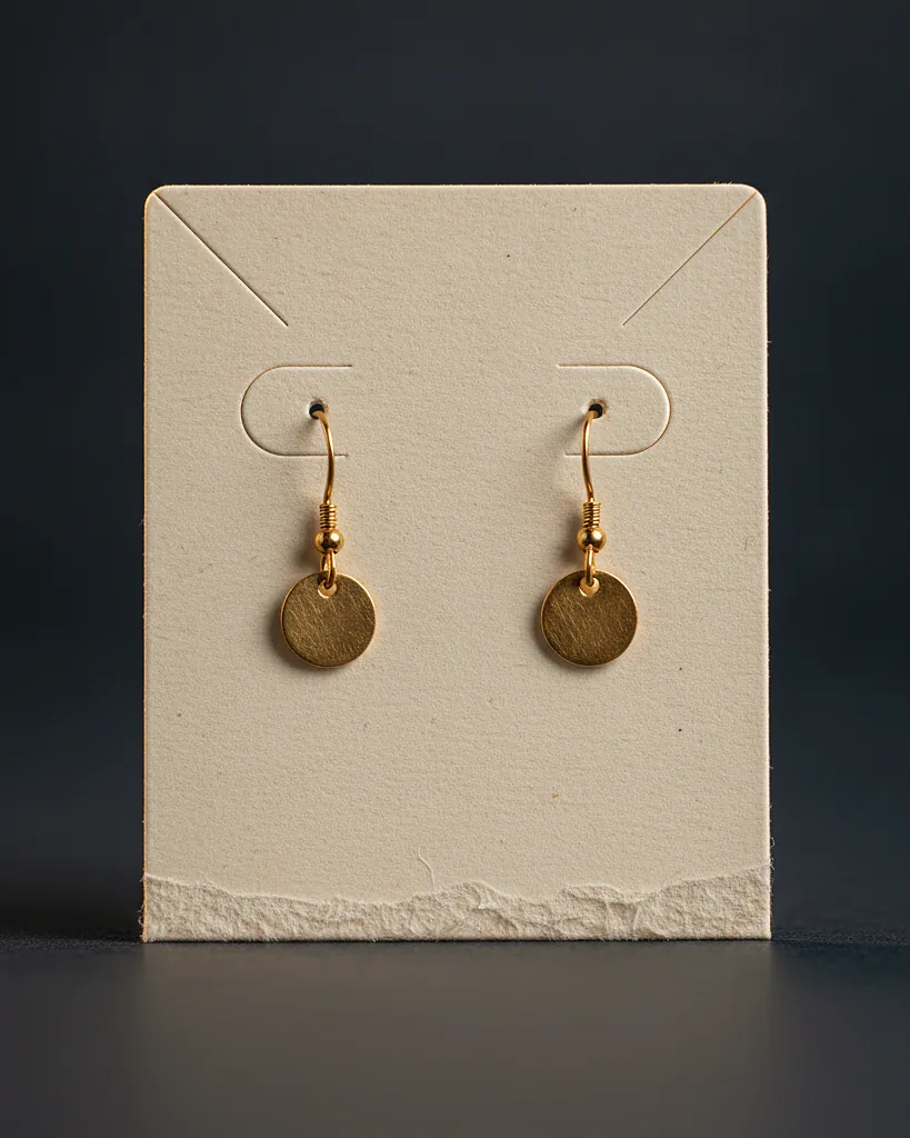 Custom earring card, close-up of the edge, surface texture and finish