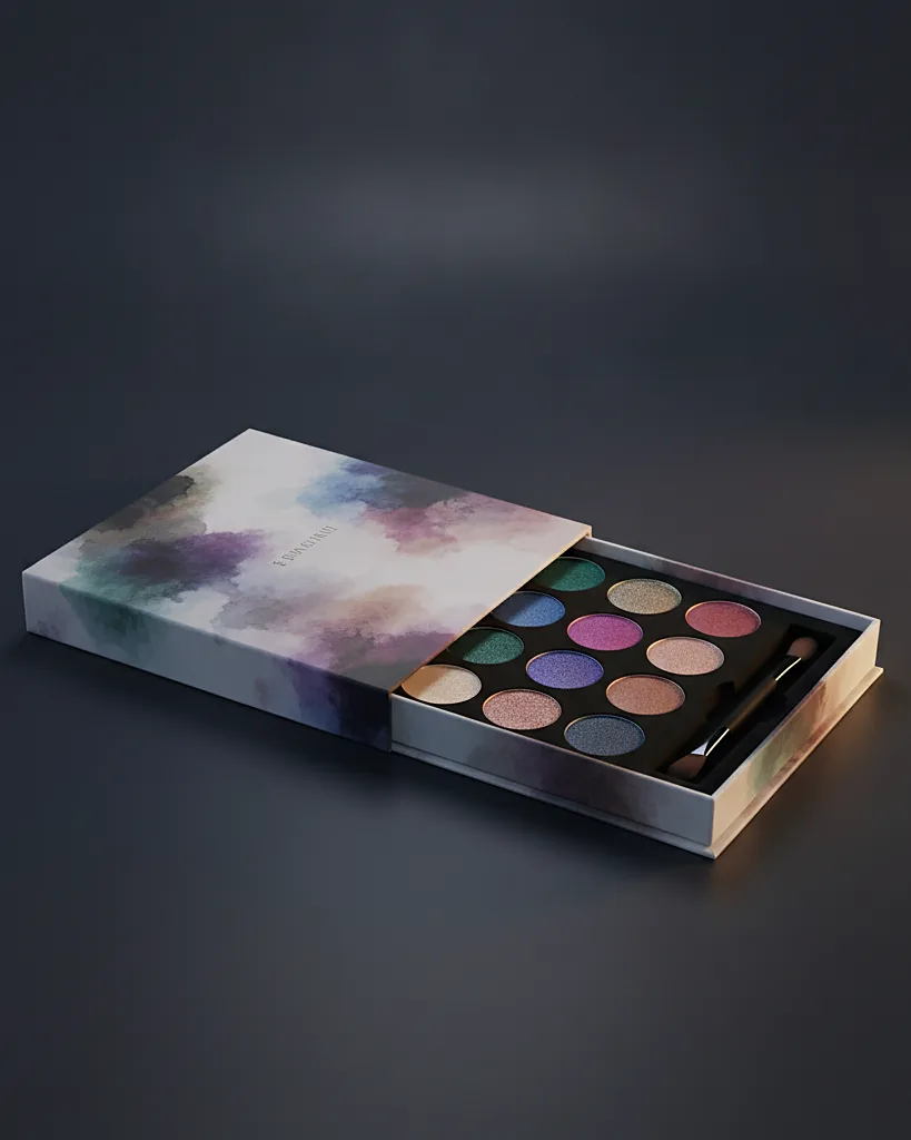 Custom eyeshadow box, close-up of the edge, surface texture and finish