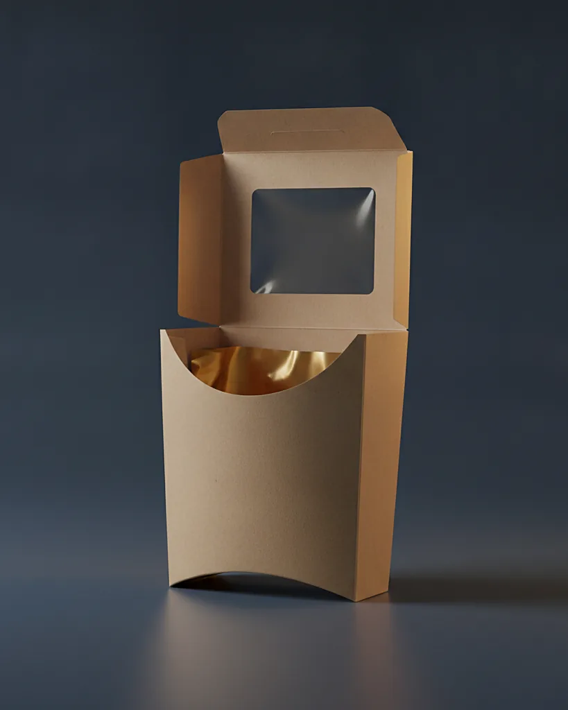 Custom French fry box, close-up of the edge, surface texture and finish