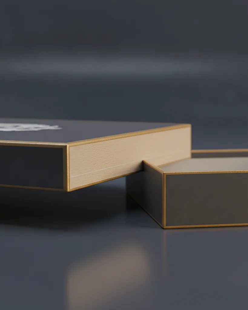 Custom board game box, close-up of the edge, surface texture and finish