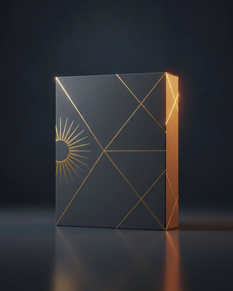Custom gift card box, 18pt SBS, slot or magnetic close, on a dark navy studio backdrop