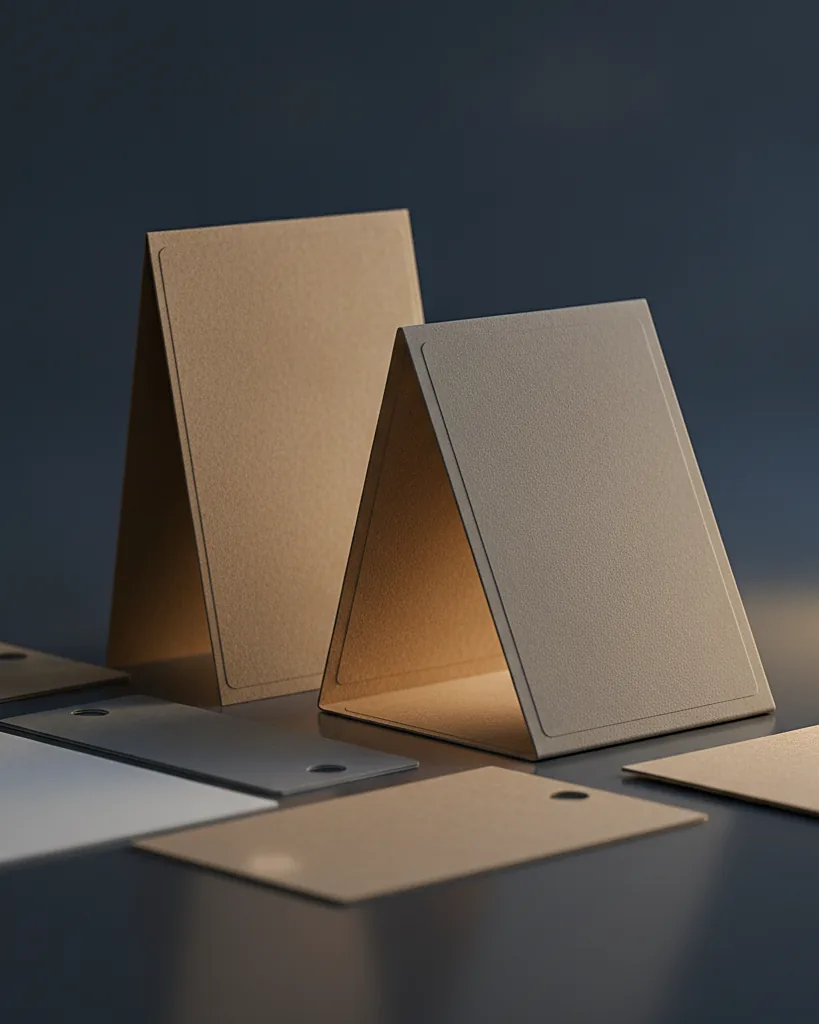Custom gift tags, close-up of the edge, surface texture and finish