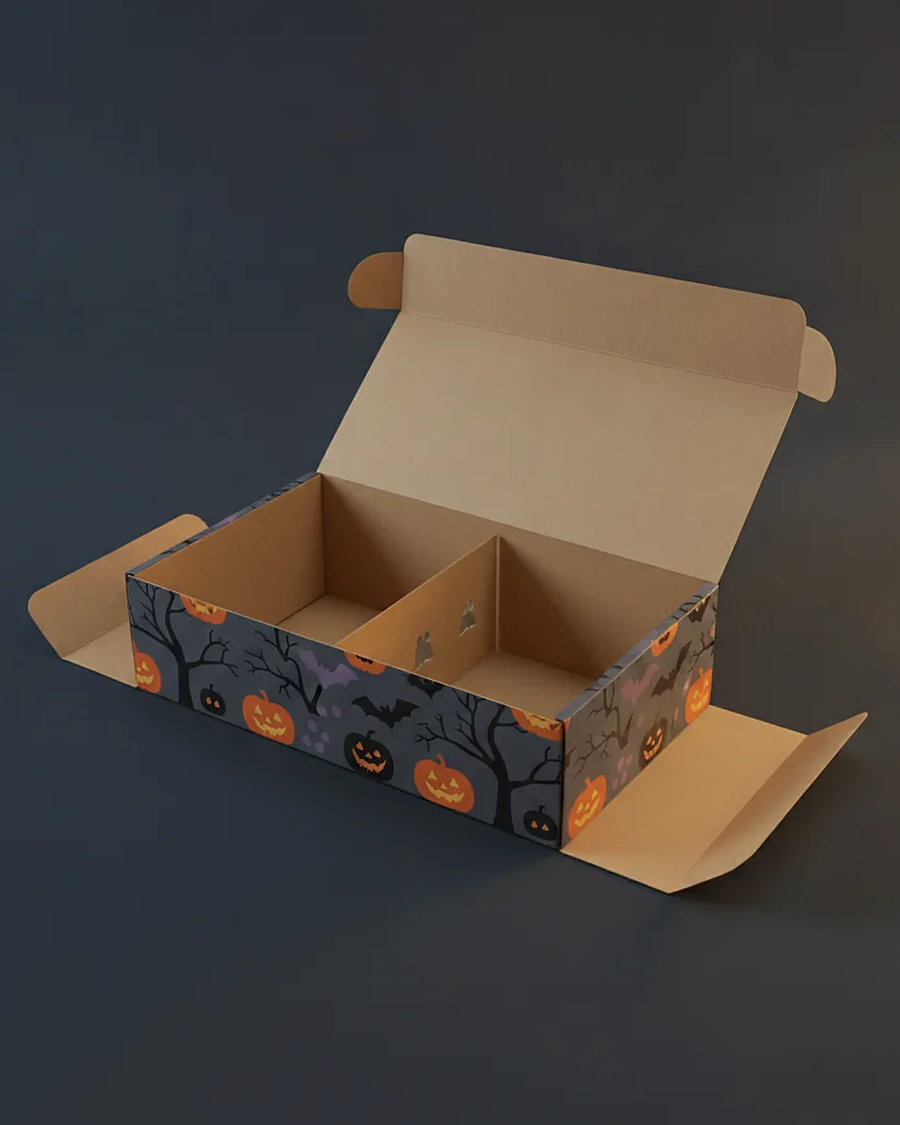 Custom Halloween box, close-up of the edge, surface texture and finish