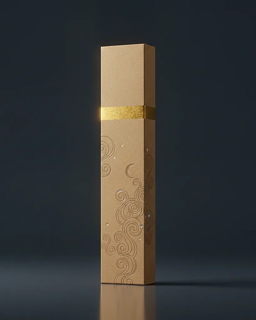Custom incense packaging, 18pt SBS, on a dark navy studio backdrop