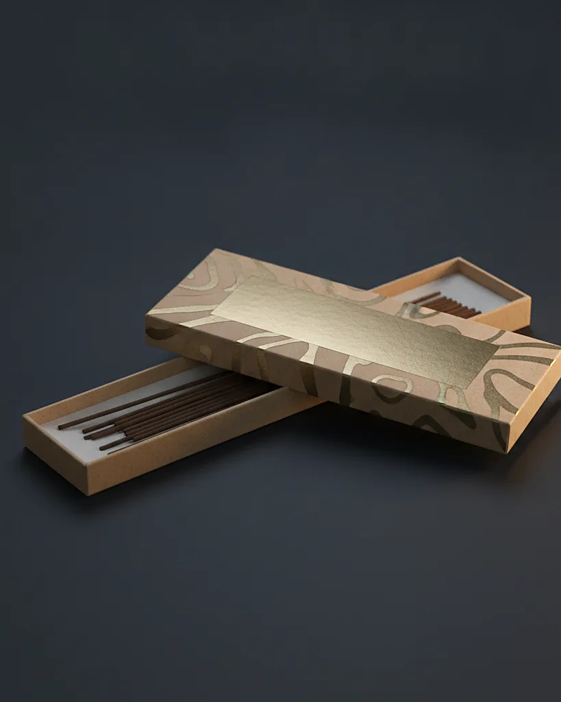 Custom incense packaging, close-up of the edge, surface texture and finish