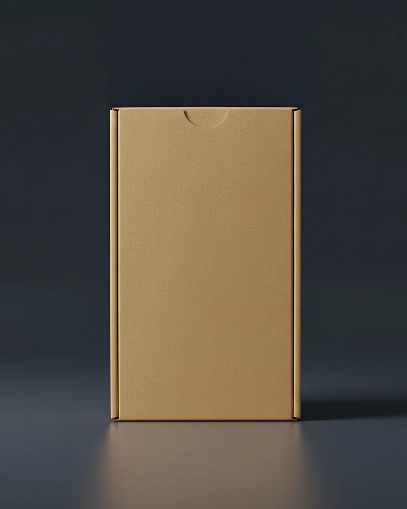 Custom kraft folding carton, 18pt natural kraft board, on a dark navy studio backdrop
