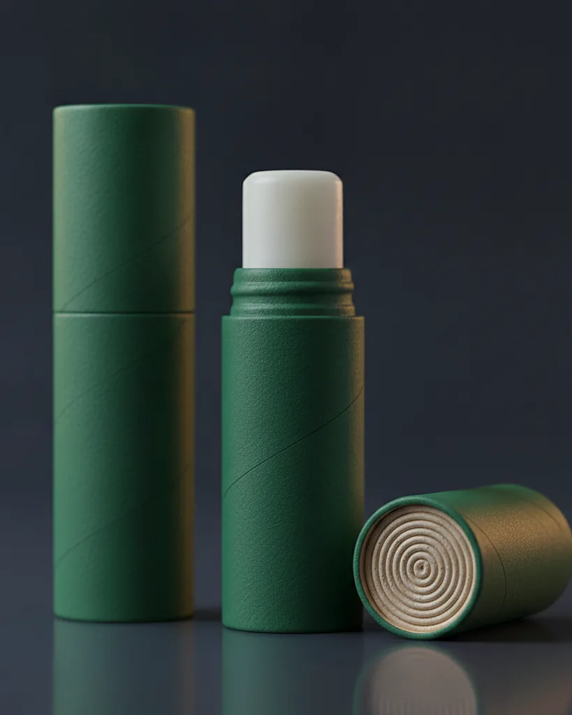 Custom lip balm tubes, close-up of the edge, surface texture and finish