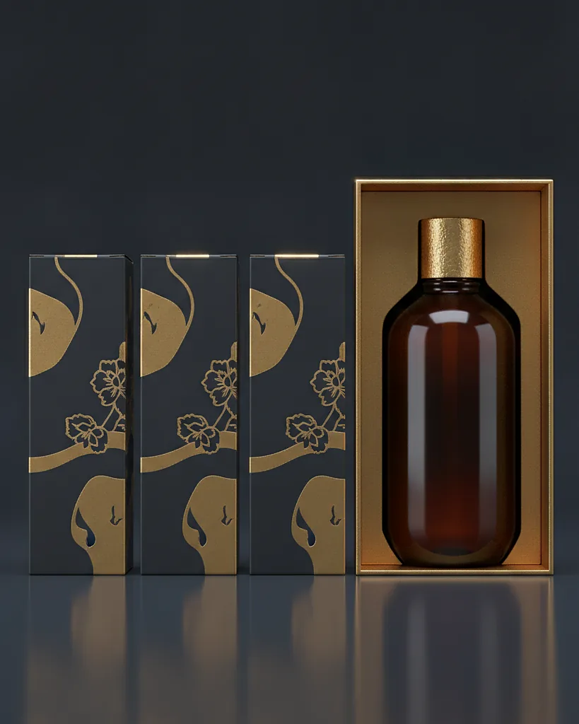 Custom lotion boxes, 18pt SBS, on a dark navy studio backdrop