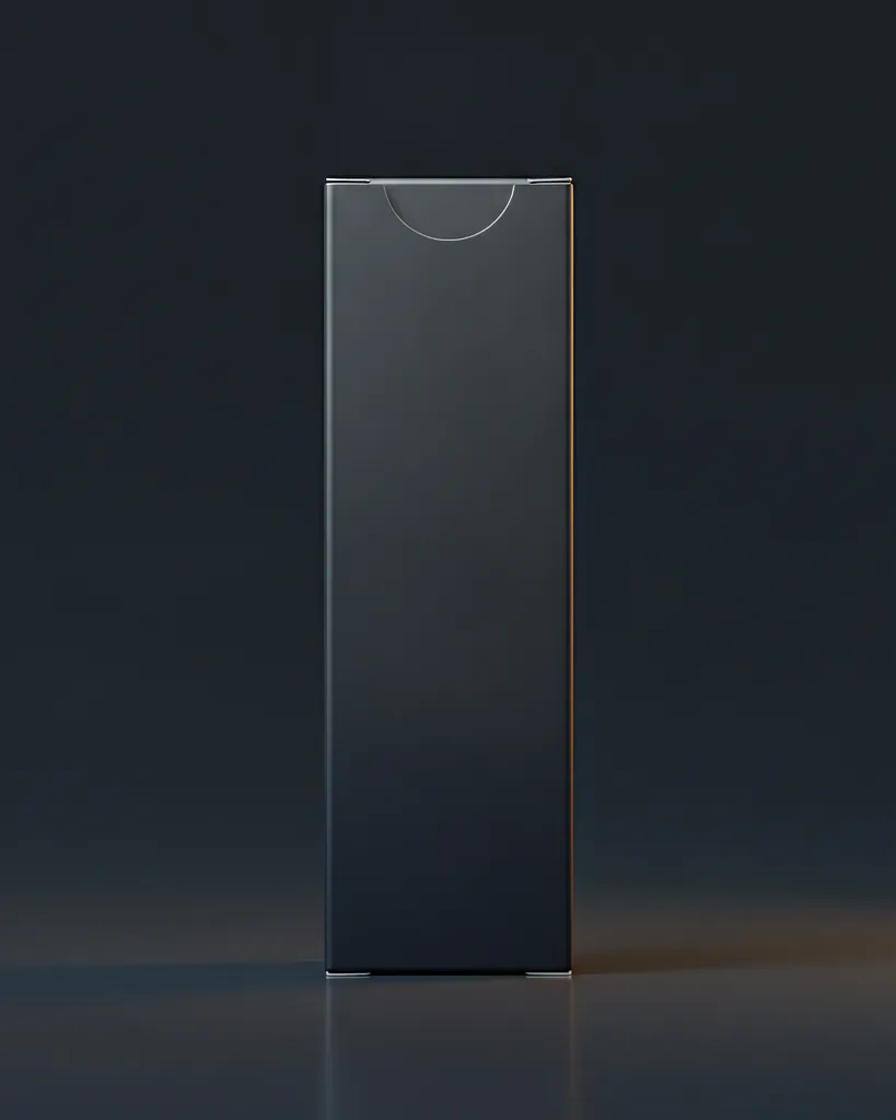 Custom mascara box, 16pt SBS, slim tube fit, on a dark navy studio backdrop