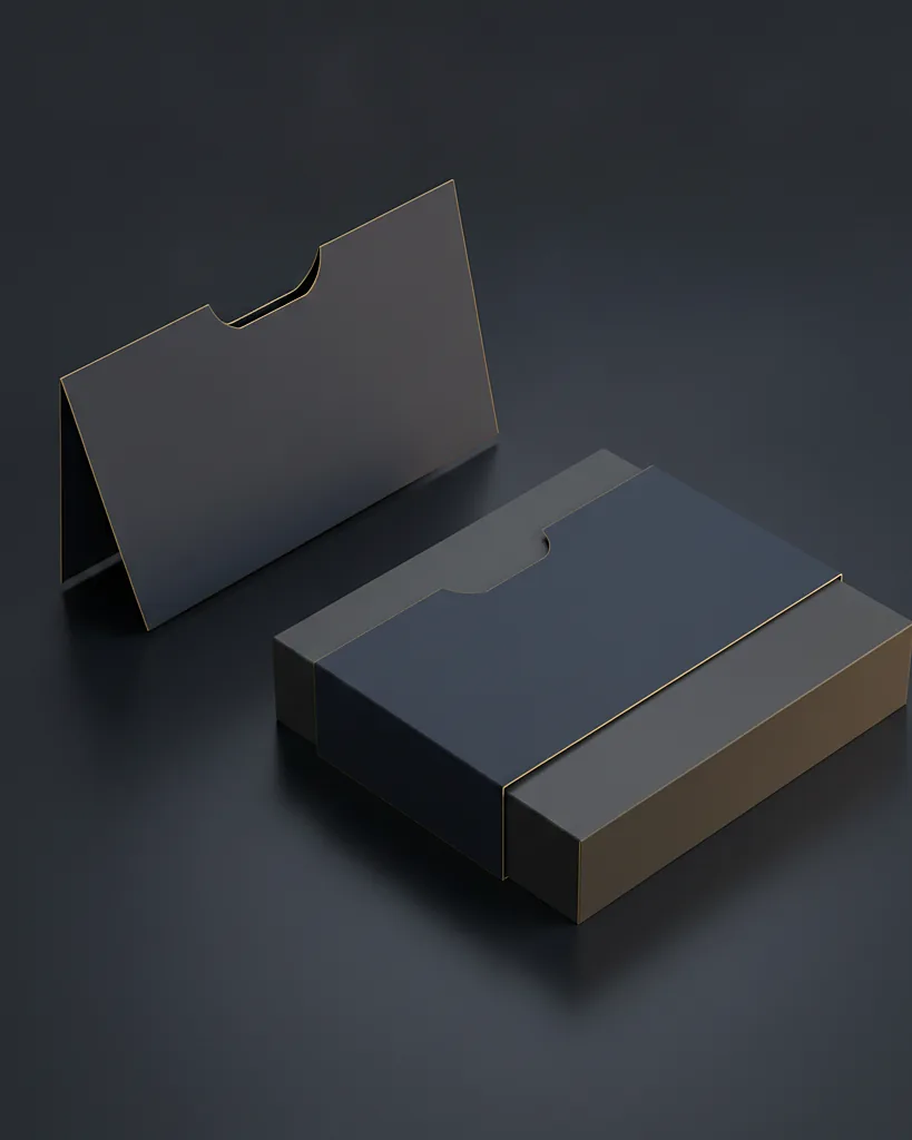 Custom packaging sleeve, 18pt SBS, open-ended wraparound band, on a dark navy studio backdrop