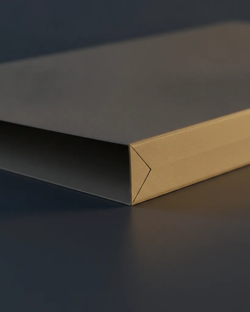Custom packaging sleeve, close-up of the edge, surface texture and finish