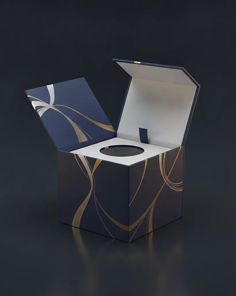 Custom perfume carton, close-up of the edge, surface texture and finish