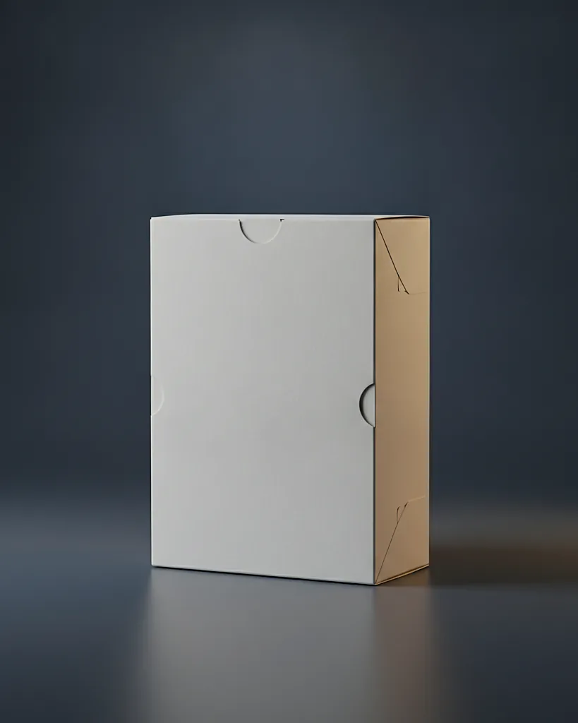 Custom pie box, food-grade SBS, vent option, on a dark navy studio backdrop