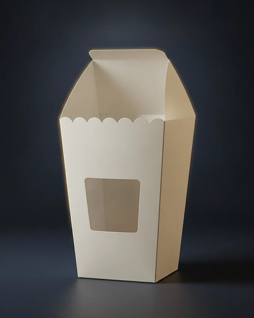 Custom popcorn box, close-up of the edge, surface texture and finish