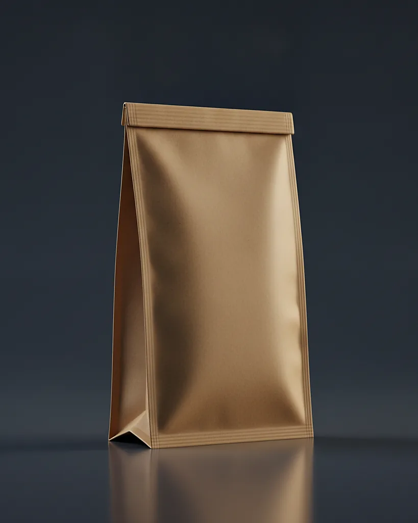 Custom seed packet, coated paper, moisture-resistant liner, on a dark navy studio backdrop
