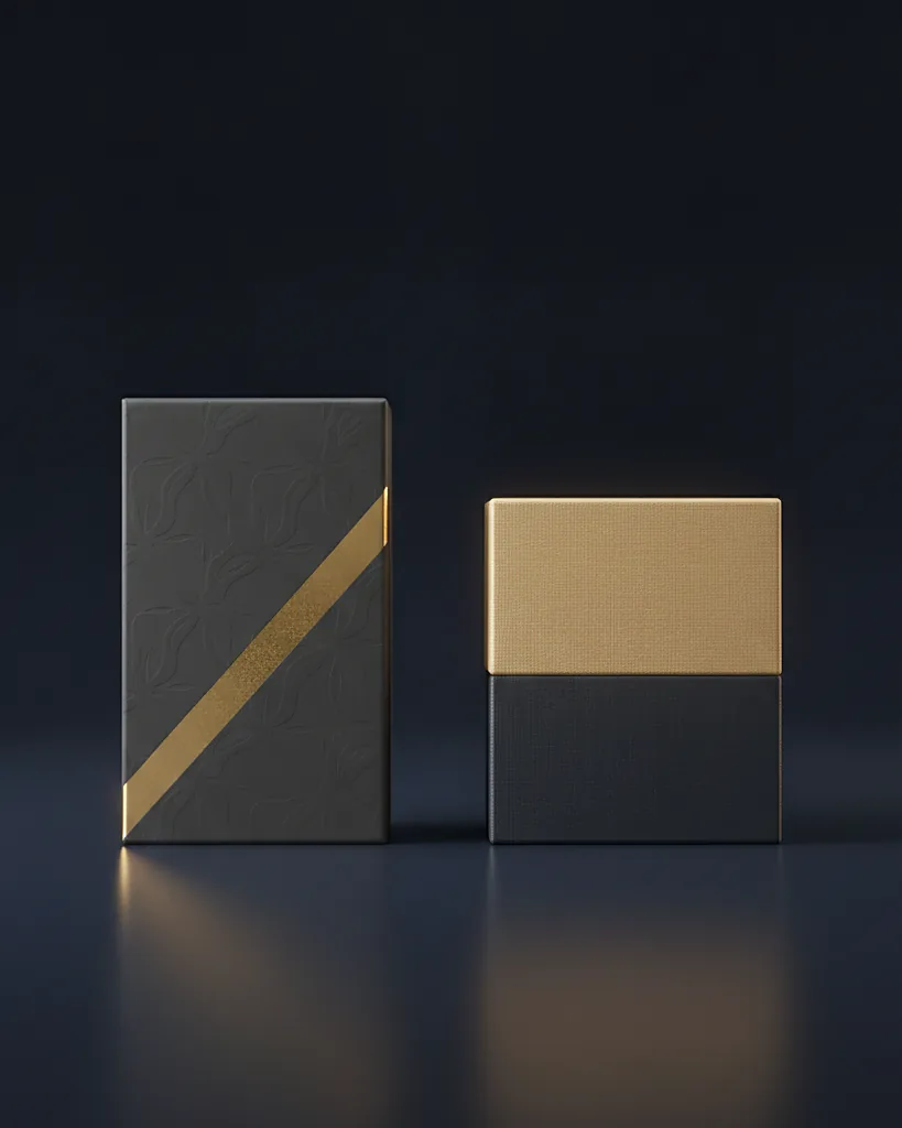 Custom tie boxes, 18pt SBS, on a dark navy studio backdrop