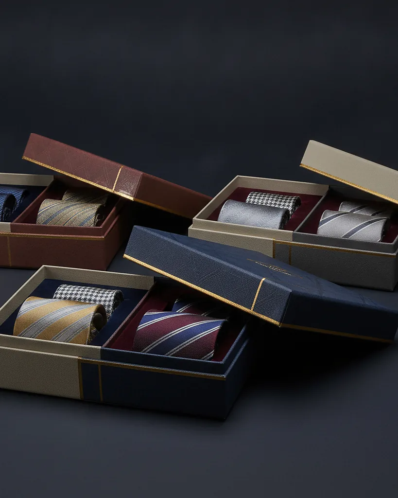 Custom tie boxes, close-up of the edge, surface texture and finish
