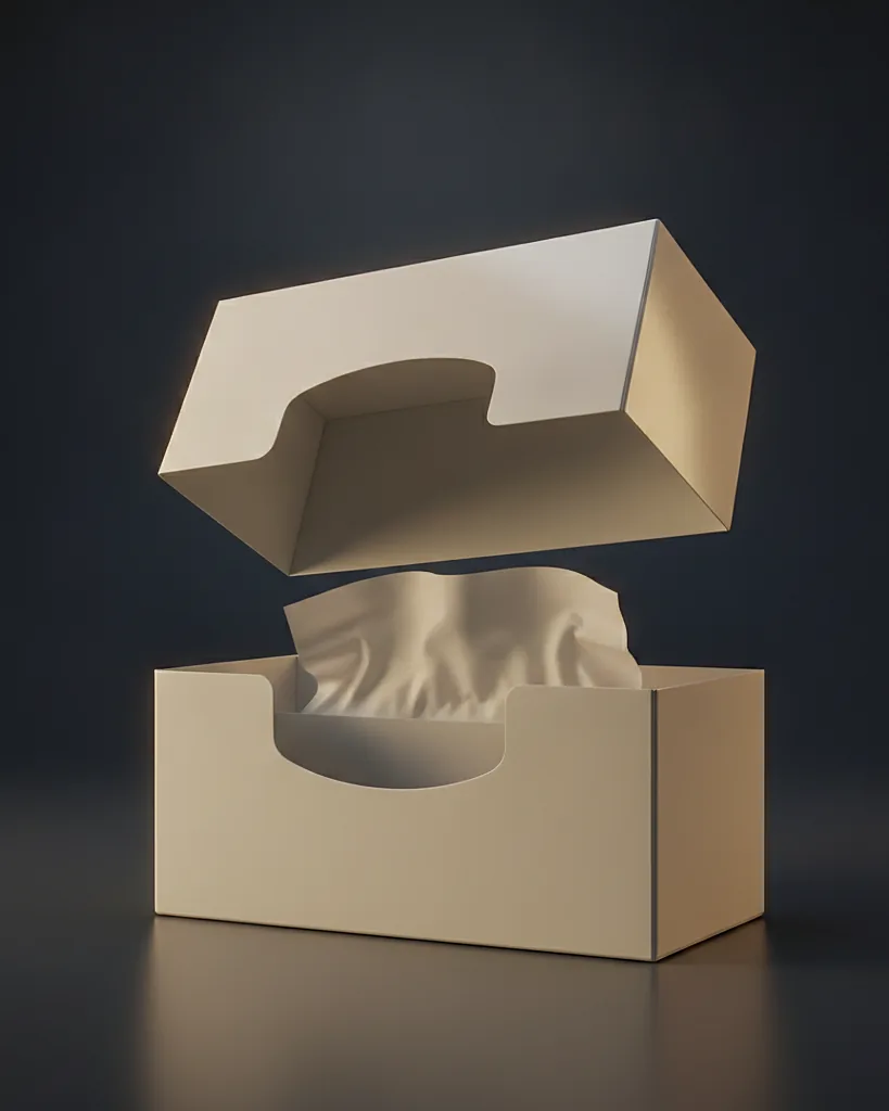 Custom tissue box, close-up of the edge, surface texture and finish