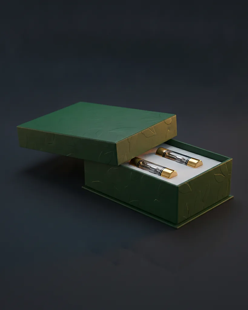 Custom vape cartridge box, close-up of the edge, surface texture and finish