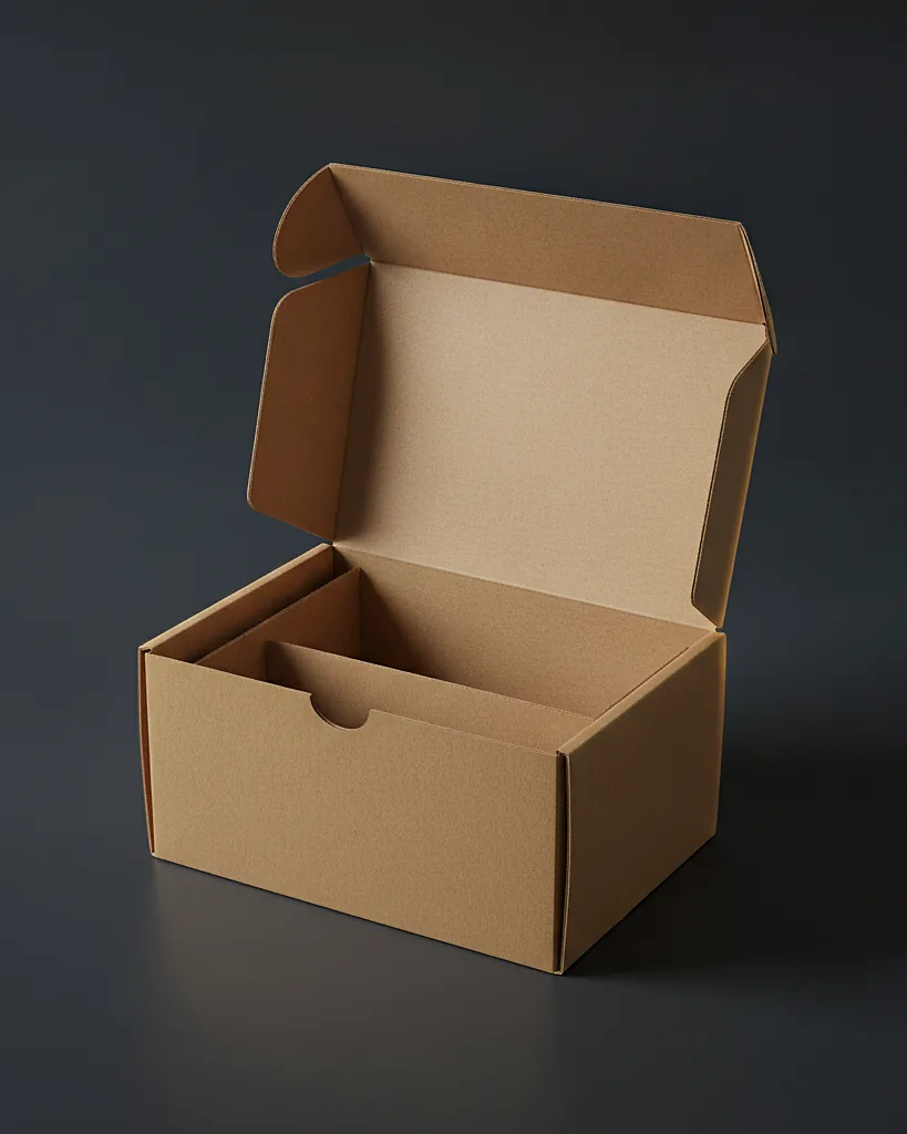 Custom eco kraft mailer box, close-up of the edge, surface texture and finish