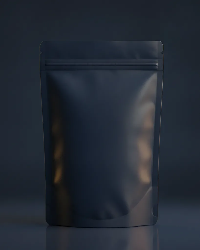 Custom gummy pouch, close-up of the edge, surface texture and finish