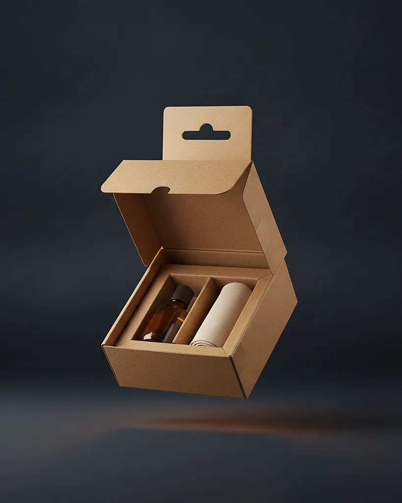 Custom hanging tab carton, close-up of the edge, surface texture and finish