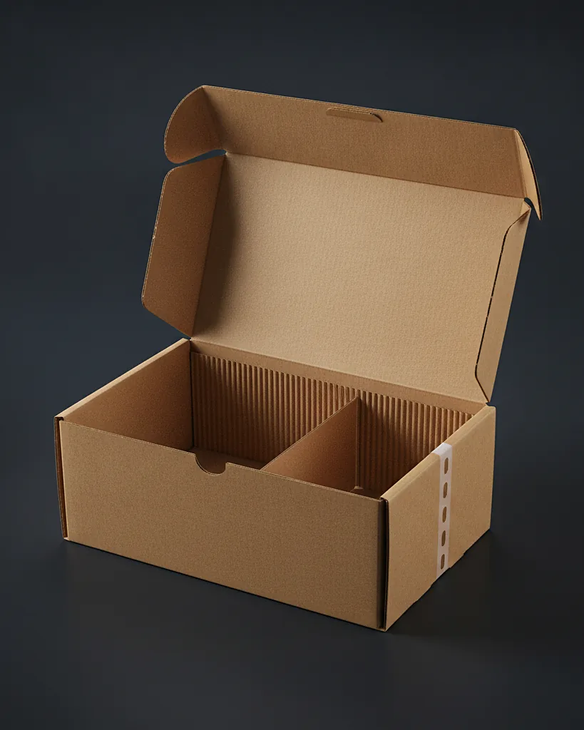 Custom kraft mailer box, close-up of the edge, surface texture and finish