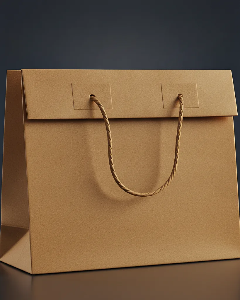 Custom kraft paper shopping bag, close-up of the edge, surface texture and finish