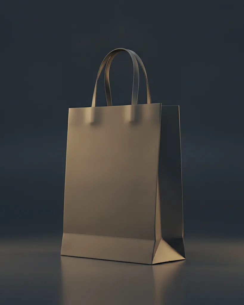 Custom laminated euro tote, art paper, rope handle, on a dark navy studio backdrop
